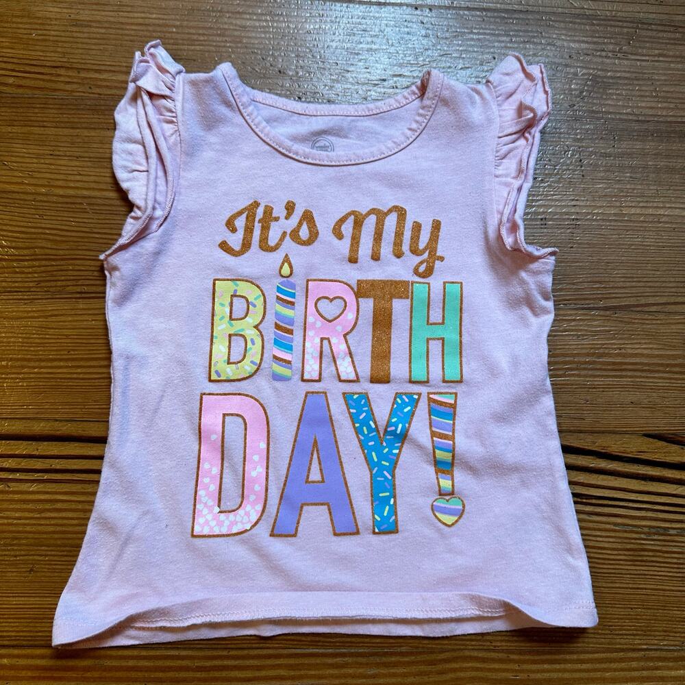 Wonder Nation pink birthday glitter graphic short sleeve shirt SIZE‎ 5T